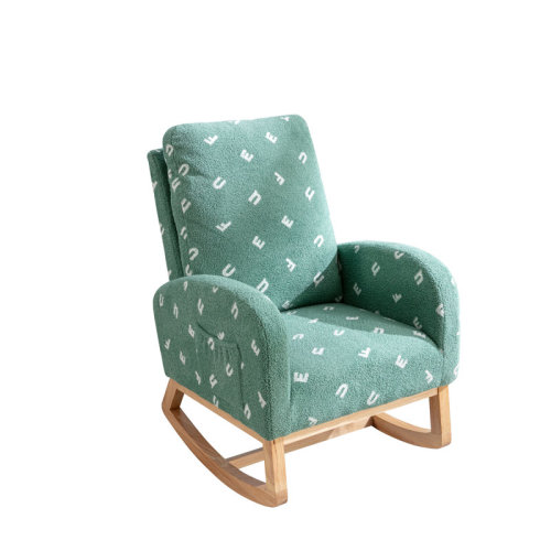 Harriet Bee 26.8"W Modern Rocking Chair For Nursery, Mid Century Accent Rocker Armchair With Side Pocket, Upholstered High Back Wooden Rocking Chair For Living Room Baby Kids Room Bedroom, Green Boucle | Wayfair