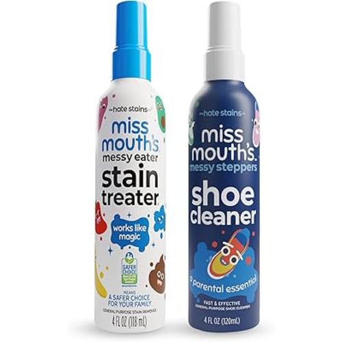 Miss Mouth's Messy Eater Stain Treater and Messy Steppers Shoe Cleaner Magic Duo - Stain Remover for Clothes, Carpet, Upholstery and Shoe Cleaner for Sneakers, Leather, Cloth, Mesh