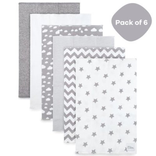 Comfy Cubs 100% Cotton Absorbent Burp Cloths - Large, 6 Pack (Grey Pattern)