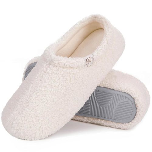 HomeTop Women's Fuzzy Curly Fur Memory Foam Loafer Slippers with Polar Fleece Lining