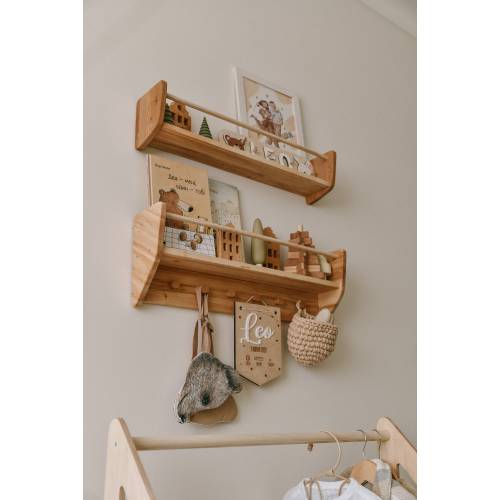 Nursery Shelves Wall Decor, Montessori Baby & Kids Room Shelves, Wood Floating Shelf with Hooks, Babyroom Decoration, Toddler Gift