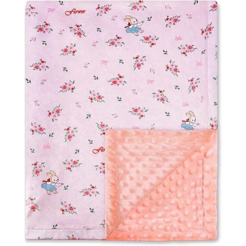 QSTEHEML Baby Blankets for Girls,Super Soft Nursery Minky Blanket Unisex, Baby Gifts Double Layer with Dotted Backing,Infant Blanket for Crib Stroller(Pink Flower30*40in)
