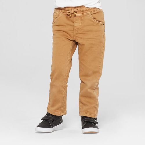 Toddler Boys' Pull-on Straight Fit Jeans - Cat & Jack™ Khaki 2t: Mid Rise, Elastic Waist, Denim
