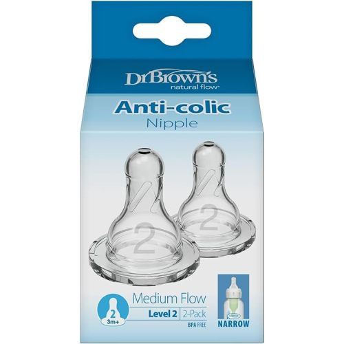 Dr. Brown's Dr Brown Natural Flow Level 2 Narrow Nipple Set of 2 (3M+) Clear