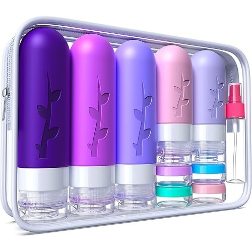 19 Pack travel Bottles for Toiletries, Silicone TSA Approved Travel Size Containers for toiletries Leak Proof Refillable Travel Accessories for Shampoo Conditioner Lotion