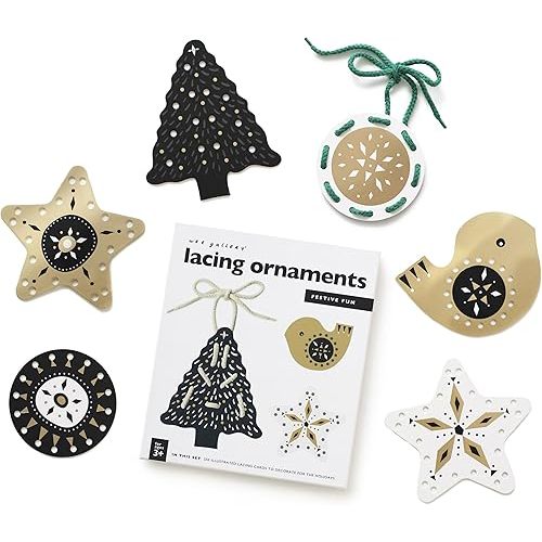 Holiday Lacing Ornaments, DIY Activity for Kids, 6 Pieces, Winter Craft, Christmas Decoration, Motor Skills and Learning Activity, for Children (Ages 3 and up)