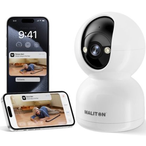 Maliton 2K Indoor Smart Security Camera with 360 Degree Rotation, WiFi, Baby & Pet Monitor-White