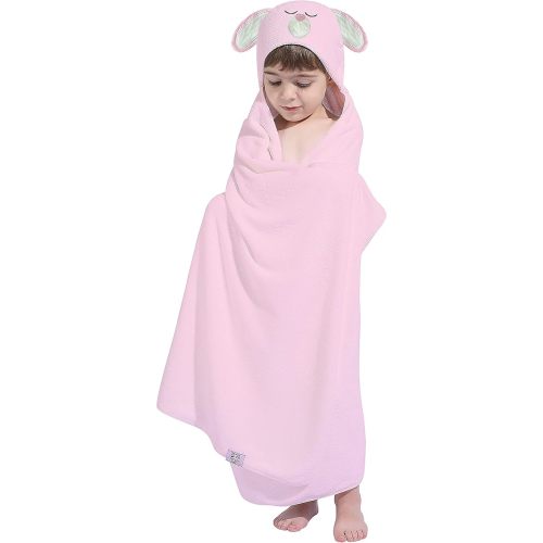 HIPHOP PANDA Hooded Towel for Kids - Viscose Derived from Bamboo, 30 X 50 INCH Large Size for 3-10 Yrs - Premium Kids Bath Towel Beach Towels Wrap for Girls, Boys, Pink Rabbit
