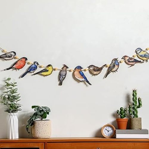 Cinnvoice Bird Garland Party Decoration Wood Hanging Bird Birthday String Decor 6.56 ft Rustic Tropical Rainforest Animal Garland Banner for Baby Shower Nursery Home Spring Summer Supplies