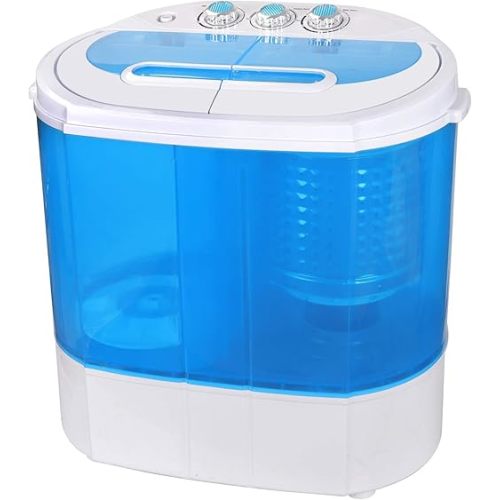 SUPER DEAL Small Portable Washing Machine 9.9lb Mini Compact Washer Twin Tub Laundry Machine Top Load Spinning and Washing Combo 6.57 FT Inlet Gravity Drain Hose