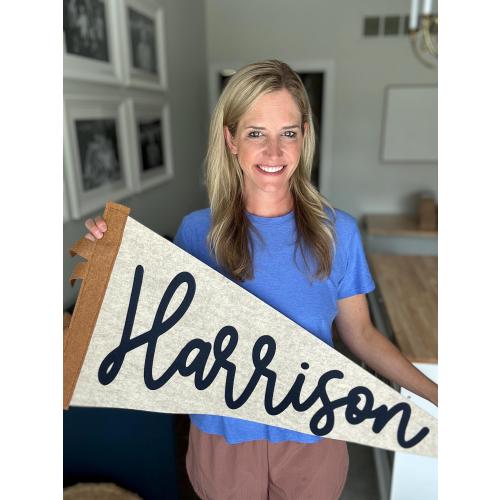 Extra large 38in. custom name felt pennant, over crib name flag, personalized wall decor for boy or girl,  neutral nursery decor name sign