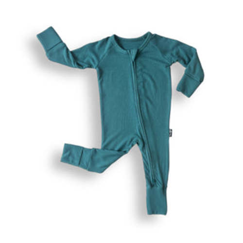 Ribbed Bamboo Zip Romper: Peacock – millie + roo