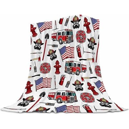 Firefighter Baby Blanket 30x40 Inches - Super Soft Fire Truck Blankets for Toddler Boys & Girls - Fluffy Fleece Fireman Blanket for Kids, Nursery, Stroller - Cozy Lightweight Throw Gift for Infants