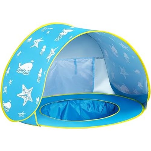 Monobeach Baby Beach Tent Ocean Pop Up Portable Shade Pool UPF50+ UV Protection Sun Shelter for Infant with Easy Set Up Canopy