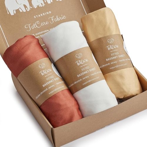 Bassinet Fitted Sheets 33x20 for Baby Beside Dreamer Bassinet & Bedside Sleeper - Buttery Soft, Premium Stretchy Jersey Knit Sheets - Burnt Orange+Mustard Yellow+ Gray, 3 Pack