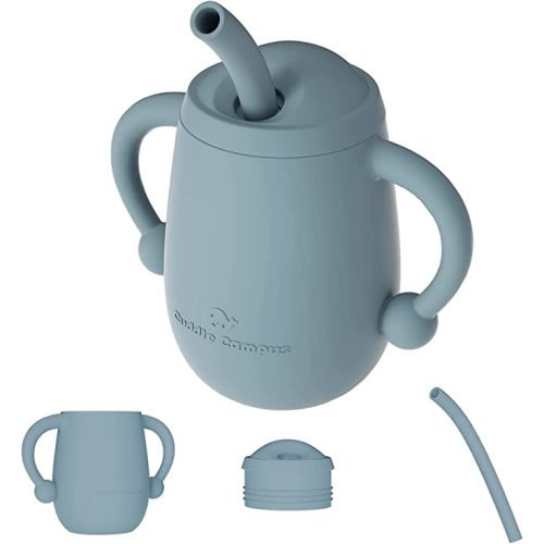 Cuddle Campus 100% Silicone Baby Training Cup, Shatterproof Toddler Sippy Cups with Straw, Open Cup for Baby, 6+ Months 4 Oz - Boothbay Gray - 4 OZ 1 Count (Pack of 1)