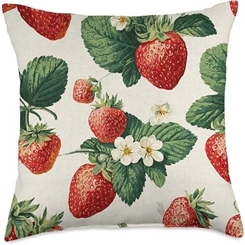 Strawberry Pink Vintage Cottagecore Aesthetic || Strawberry Throw Pillow