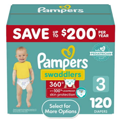 Pampers Swaddlers 360 Pull-On Diapers, Size 3 (16-28 lbs), 120 Count, for up to 100% Leakproof Skin Protection