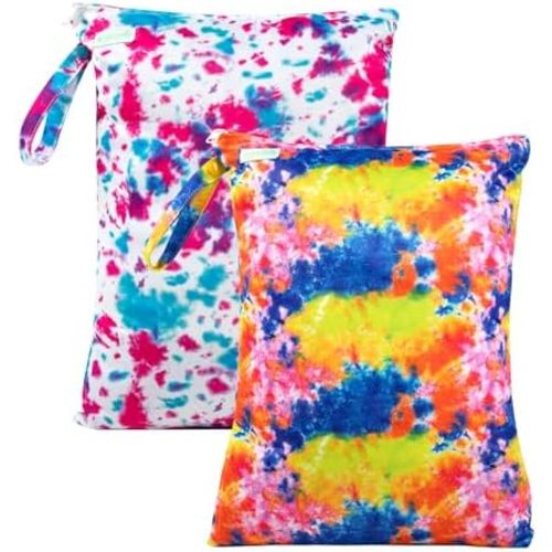 wegreeco Wet Dry Bag for Baby Swimsuit, Small Wet Dry Bag for Clothes Diaper and Breast Pump Parts, Large Baby bag for Travel,Gym Clothes,Beach,Pool,Extra Clothes (Tie-Dye)