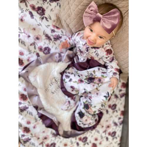 Purple Plum Floral Baby Blanket: Minky Plush with Satin Trim