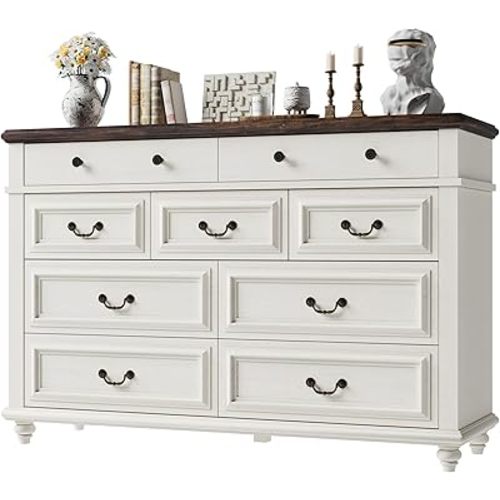 9 Drawer Dresser for Bedroom, White Chest of Drawers, Farmhouse Tall Dressers for Bedroom, Dresser for Closet, Dressers & Chests of Drawers (White, 36.2" Height)