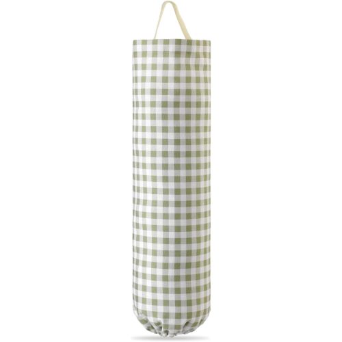 Gingham Plastic Bag Holder, Wall Mount Grocery Bag Storage Organizer, Hanging Buffalo Check Plaid Trash Bags Dispenser for Farmhouse Home Kitchen Pantry Laundry Room Decor (Sage Green)