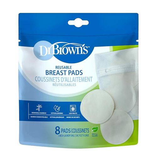 Dr. Brown's Reusable Breast Pads for Breastfeeding, Washable Nursing Pads with Laundry Bag, Day & Night Absorption, 8 Count