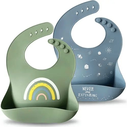 Moonkie Silicone Baby Bibs Set Of 2 | BPA Free Waterproof | Soft Flexible Adjustable Silicone Bibs for Babies & Toddlers(Tradewinds/Sage)