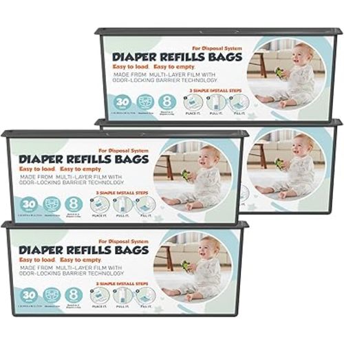 Diaper Pail Refills Bags with 30 Bags Compatible with Genie Easy Roll Signature and Platinum Diaper Pails, 7-Layer Odor-Barrier Technology, 4 Pack (120 Bags)