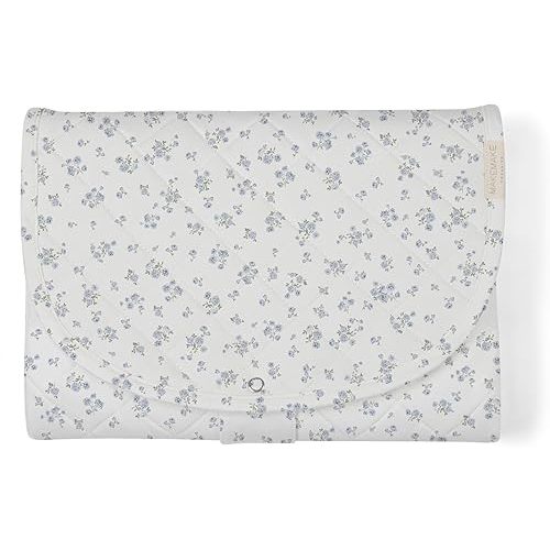 Makemake Organics Organic Portable Changing Pad GOTS Certified Organic Cotton Fill Portable Diaper Changing Mat Diaper Clutch Changing Station Kit Compact Travel Pad (33"x34", Mini Roses)
