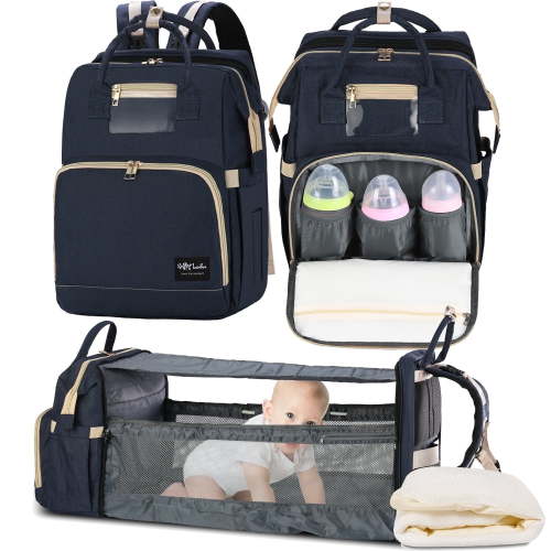 HAPPYLUOKA Navy Diaper Bag Backpack with Changing Station & Insulated Pockets