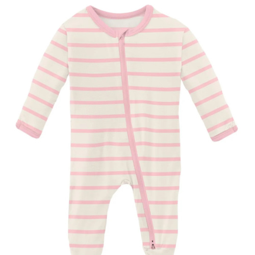 Print Footie with 2 Way Zipper in Lotus Sweet Stripe