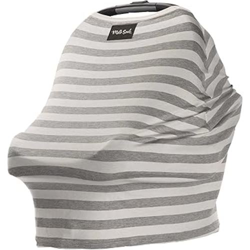 Milk Snob Original 5-in-1 Cover - Nursing Cover for Breastfeeding - Baby Car Seat Cover, Carseat Canopy & Stroller - Essential All-in-One Cover - Gift for Mom, Baby (Cream and Gray Stripe)