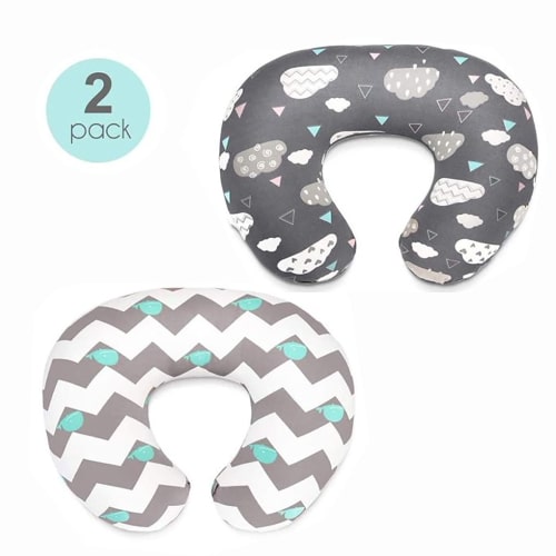 Dsseng Nursing Pillow Cover 2 Pack, Breast Feeding Pillow Slipcover for Baby Boy Girl, Infant, Super Soft Breathable (Clouds & Whales)