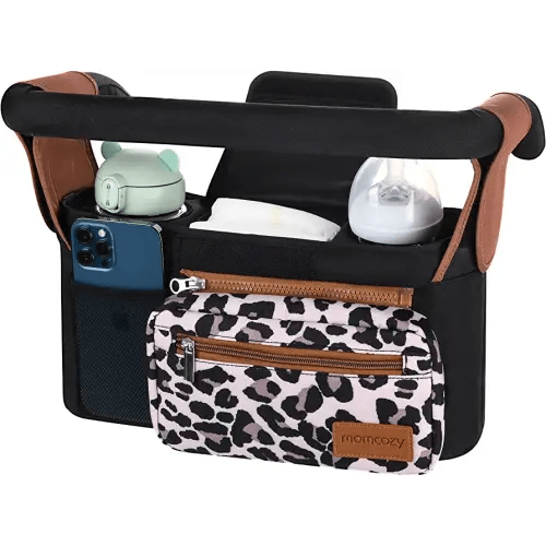 Momcozy Universal Baby Stroller Organizer, 2 Insulated Cup Holder, Detachable Zippered Pocket, Adjustable Shoulder Strap, Large capacity for baby essentials, Compact Design Fits Any Strollers