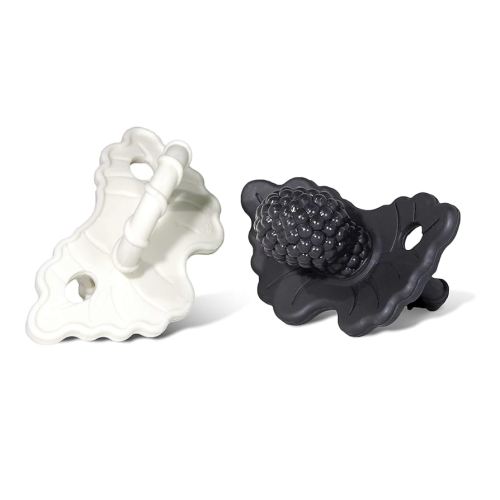 RaZbaby RaZberry Silicone Teether Pacifier – Teething Relief for Infants, Food-Grade, BPA-Free, Hands-Free, Natural Berrybumps Fruit Texture for Sensory Development, Freezable, 2-Pack - Black & White