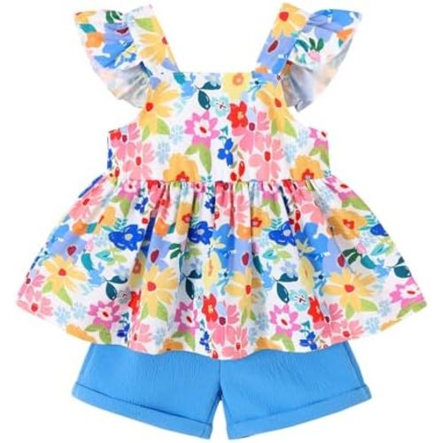 YOUNGER TREE Toddler Baby Girl Clothes Sleeveless Ruffle Bowknot Dress Top Shorts Set Summer Outfits for Little Kids Girls