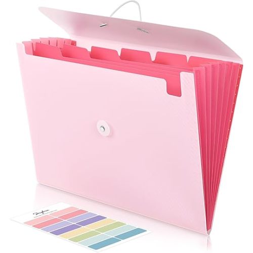 SKYDUE Pink School Office Supplies, Accordion File Organizer - 7 Pocket Letter Size Expanding Folder for School & Office - Portable Document Organizer