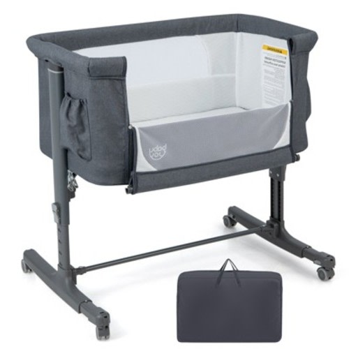Costway 3-in-1 Baby Bassinet Beside Sleeper Crib with 5-Level Adjustable Heights, Color: Grey