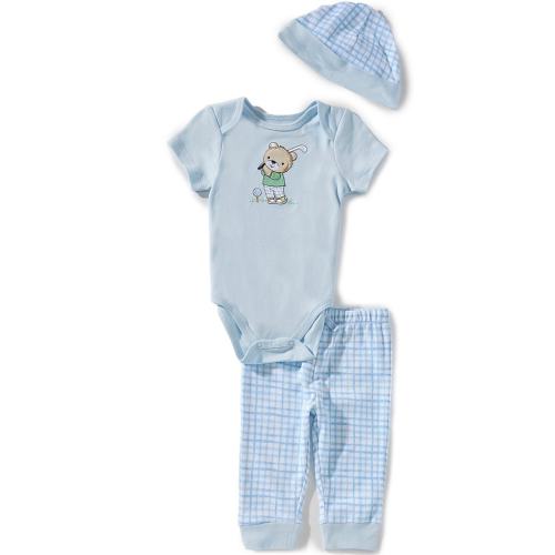 Little Me Baby Boys Short Sleeve Golf Bear Top With Cap & Pants 3-Piece Set