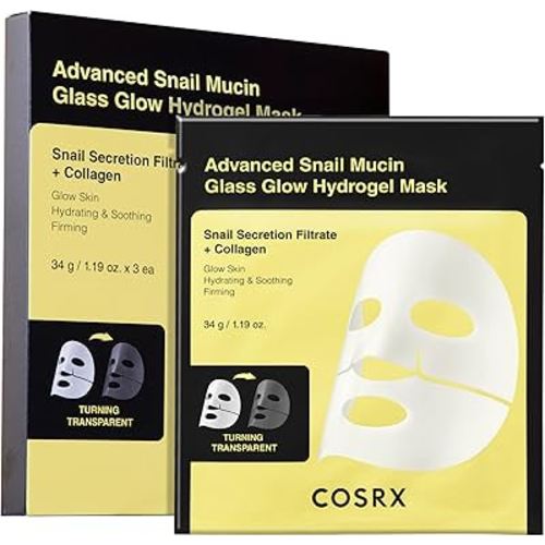 COSRX Advanced Snail Mucin Glass Glow Hydrogel Face Masks Skincare 3 EA, Collagen Face Mask, Travel Essentials, Overnight Face Mask, Korean Skin Care