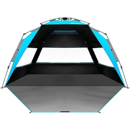 OutdoorMaster Beach Tent with Blackout Shelter Technology, Portable Beach Shade Sun Shelter Canopy for 4-6 Person with UPF 50+ UV Protection, Easy Setup Pop Up Tent Family Size