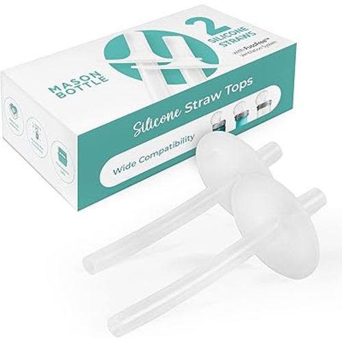 Mason Bottle Silicone Straw Topper (2 Pack) - Sippy Cup Top Replacement, Fits Any 8oz Regular-Mouth Mason Jar Baby Bottle - for All Ages, BPA Free, Non-Toxic, Dishwasher Safe - Made in USA