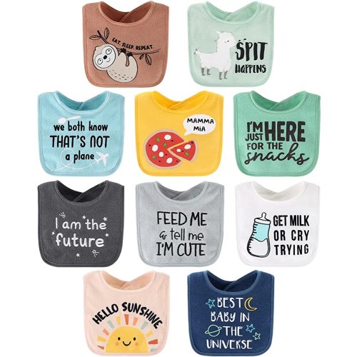 The Peanutshell Terry Baby Bib Set for Boys or Girls | Unisex 10 Pack Feeding, Teething, Drooling Hello Sunshine