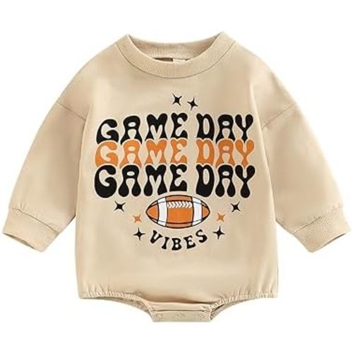 Newborn Baby Boy Girl Football Outfit Game Day Sweatshirt Romper Long Sleeve Pullover Bodysuit Fall Winter Clothes