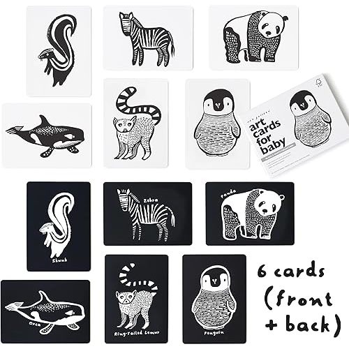 Wee Gallery Art Cards for Baby, Durable High Contrast Black and White Animal Flashcards for Newborns, Brain Development,Tummy Time Essentials for Infant and Toddler - Black and White Animals