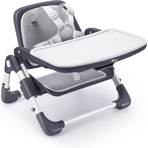 Bear Booster Seat for Kitchen Chairs, Portable High Chair for Babies 6–36 Months (Up to 44 lbs), Adjustable 3-Level Foldable Booster with Removable Tray, Ideal for Home, Outdoor, Camping, and Travel