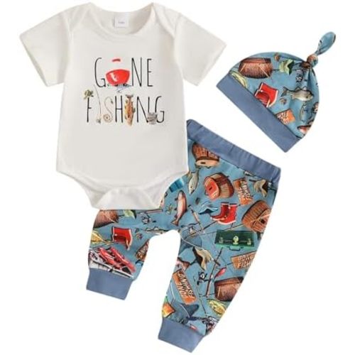 Newborn Baby Boy Clothes Fishing Short Sleeve Romper Shirt Tops Pants Summer Spring Outfits Cute Hat Set
