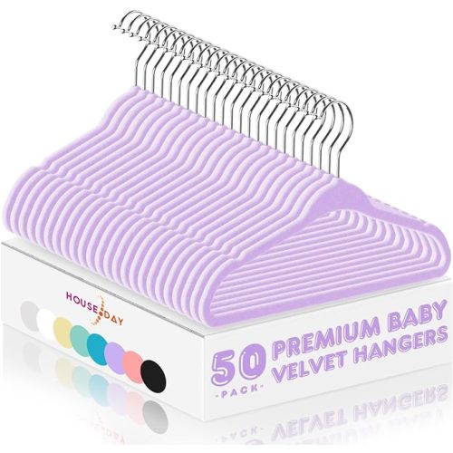 HOUSE DAY 11 Inch Velvet Baby Hangers 50 Pack Lt-Purple, Premium Kids Hangers for Children, Infant & Toddler Clothes, Durable Non Slip Small Baby Felt Hanger for Closet, Ideal for Everyday Use