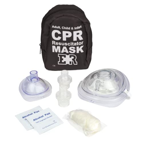 Ever Ready First Aid Adult and Infant CPR Mask Combo Kit with 2 Valves with Pair of Vinyl Gloves & 2 Alcohol Prep Pads - Tactical Black